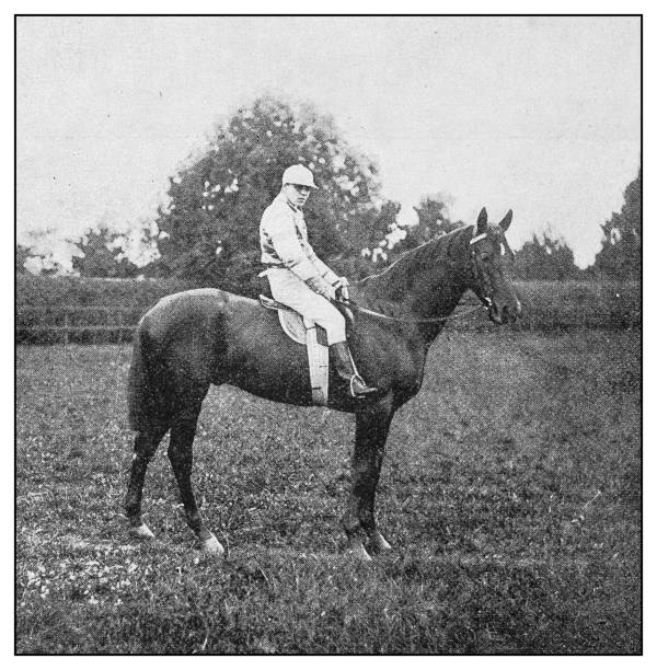Antique photo: Jockey and horse Antique photo: Jockey and horse horseback riding photos stock illustrations