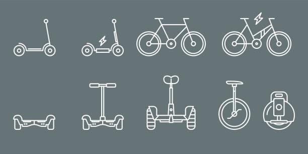 illustrazioni stock, clip art, cartoni animati e icone di tendenza di icone di trasporto elettrico - set web e mobile 01 - bicicletta elettrica