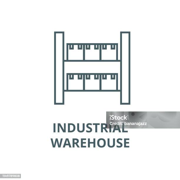 Stock Industrial Warehouse Vector Line Icon Linear Concept Outline Sign Symbol Stock Illustration - Download Image Now