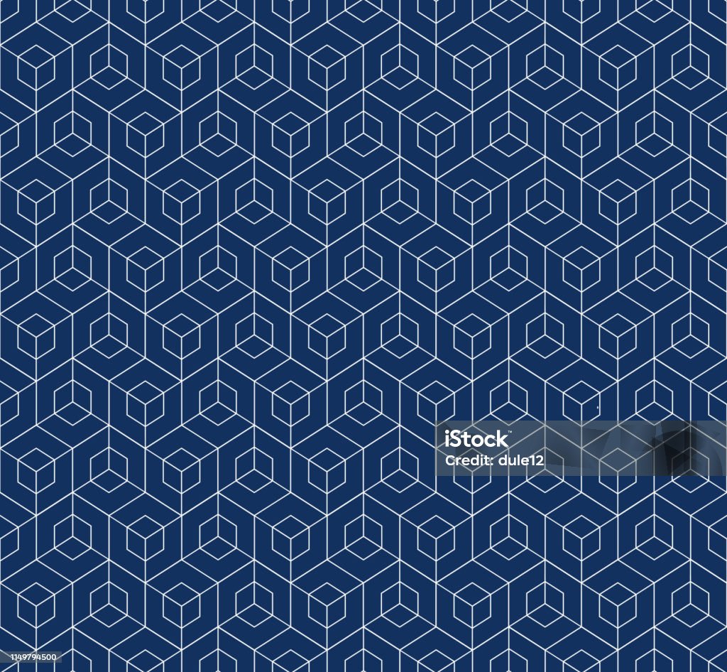 Cube Pattern Outlines Cube And Hexagon Outline Modern Linear Blue Pattern Stock Illustration ...