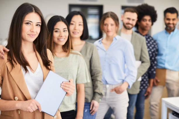istock Business group portrait in a corporate office. 1149806567