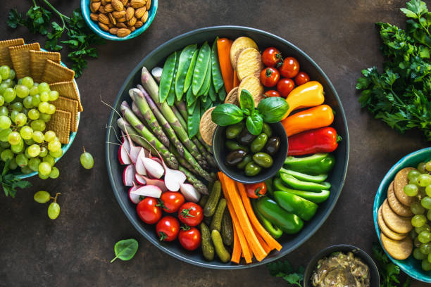 istock Crudites platter, view from above on party table served with starters 1149812559
