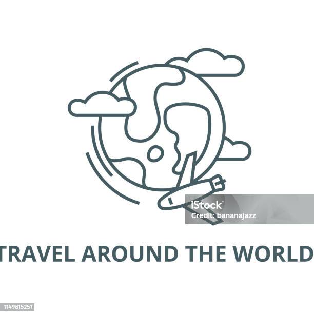 Travel Around The World Vector Line Icon Linear Concept Outline Sign Symbol Stock Illustration - Download Image Now