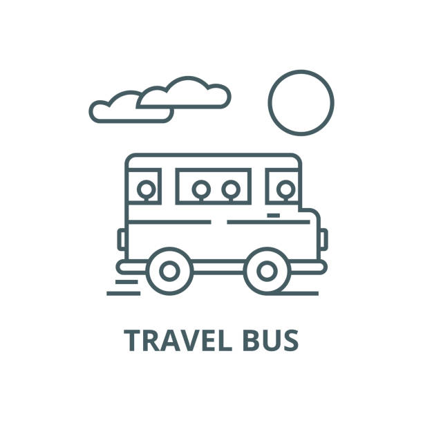 ilustrações de stock, clip art, desenhos animados e ícones de travel bus vector line icon, linear concept, outline sign, symbol - van white truck vector