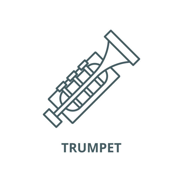 illustrations, cliparts, dessins animés et icônes de trompette, icône de ligne de vecteur de corne, concept linéaire, signe de contour, symbole - trumpet jazz bugle brass instrument