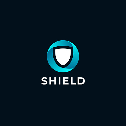 Shield safety round  icon design template. Abstract symbol of security.