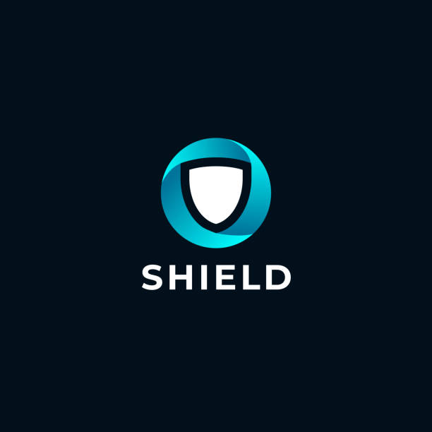 key Shield safety round  icon design template. Abstract symbol of security. science and technology logo stock illustrations