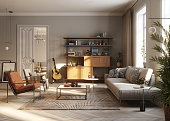 Modern living room 3D Rendering