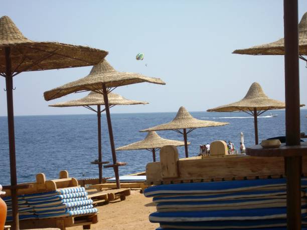 istock Relax in Sharm El Sheik: sunbeds and beach umbrellas 1149823075