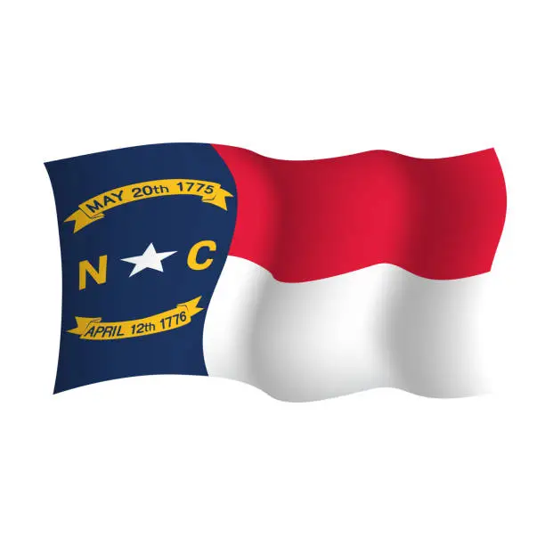 Vector illustration of North Carolina waving vector flag. Vector illustration. United States of America. Raleigh.