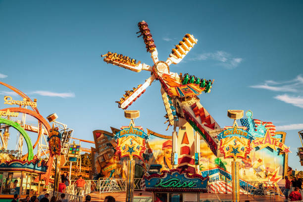Carnival ride spinning with color.