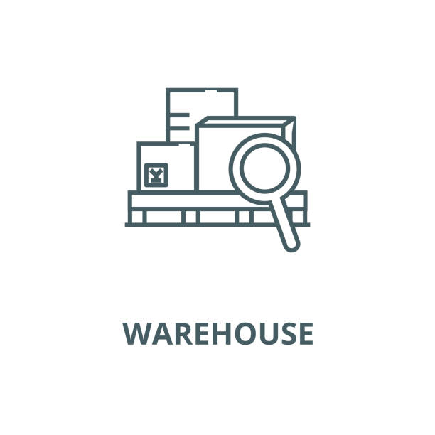 ilustrações de stock, clip art, desenhos animados e ícones de warehouse vector line icon, linear concept, outline sign, symbol - delivery van truck freight transportation cargo container