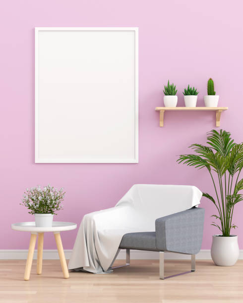 istock Blank photo frame for mockup in living room, 3D rendering 1149828594