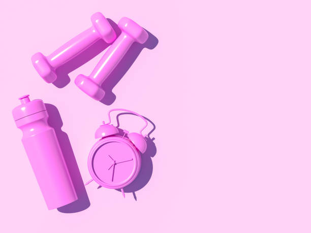 istock Creative layout made of Sport tools on pink pastel background. Concept flat lay sport. Minimal fitness idea. 3d illustration 1149829393