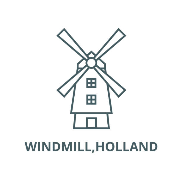 ветряная мельница, значок векторной линии голландии, линейная концепция, знак контура, символ - usa netherlands stock illustrations