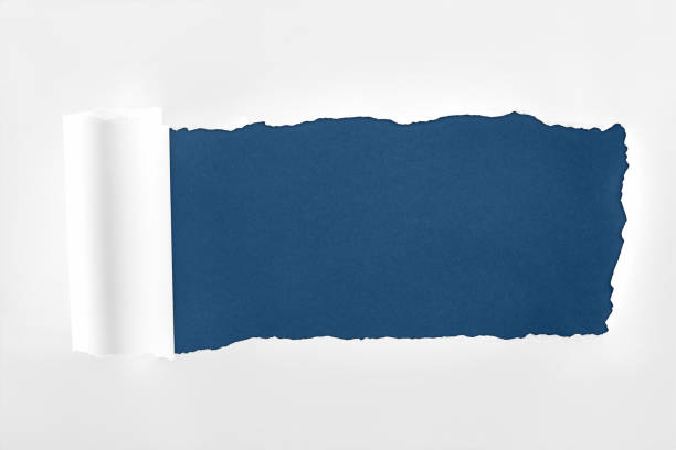istock ragged textured white paper with rolled edge on dark blue background 1149836632