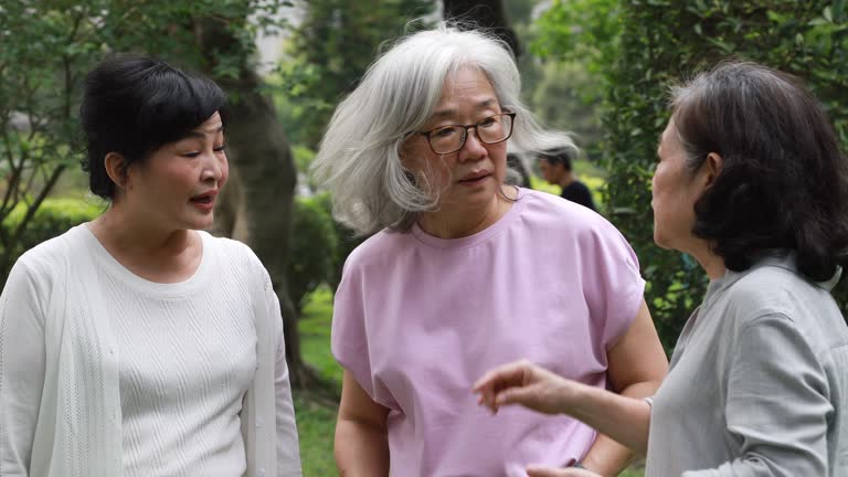 Senior Taiwanese Friends Hanging Out At Park Together