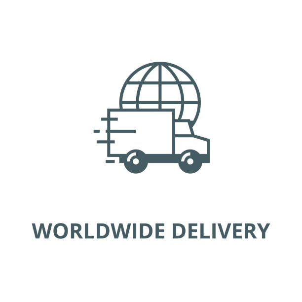 ilustrações de stock, clip art, desenhos animados e ícones de worldwide delivery vector line icon, linear concept, outline sign, symbol - mail van