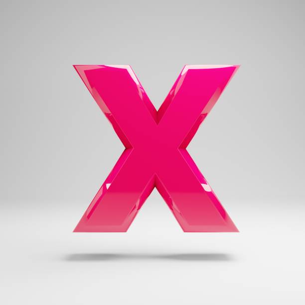 Glossy pink uppercase letter X isolated on white background. 3D rendered alphabet. Modern font for banner, poster, cover, logo design template element.