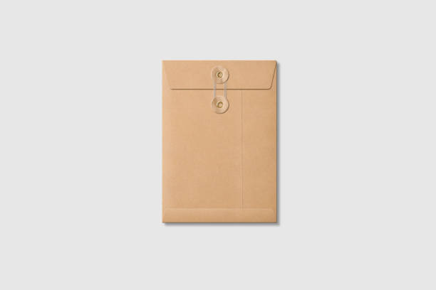 istock Kraft Paper A5/C5 size String and Washer Envelope Mockup on light grey background. 1149859410