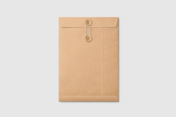 Kraft Paper A4/C4 size String and Washer Envelope Mockup on light grey background.