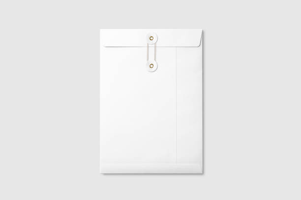 white a4/c4 size string and washer envelope mockup on light grey background. - 4 string imagens e fotografias de stock