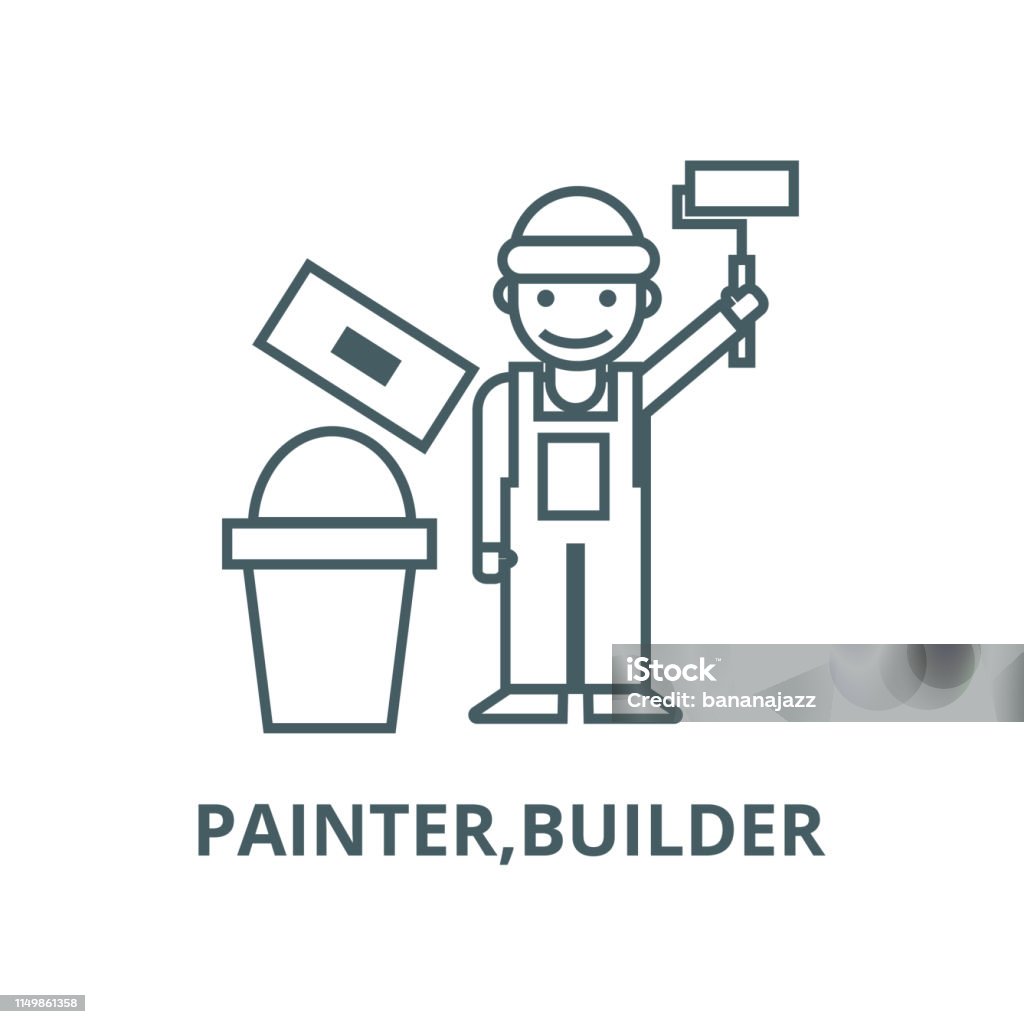 Painter,builder vector line icon, linear concept, outline sign, symbol Painter,builder vector line icon, outline concept, linear sign Brick stock vector