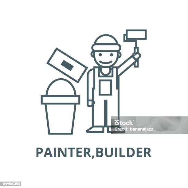 Painter Builder Vector Line Icon Linear Concept Outline Sign Symbol Stock Illustration - Download Image Now