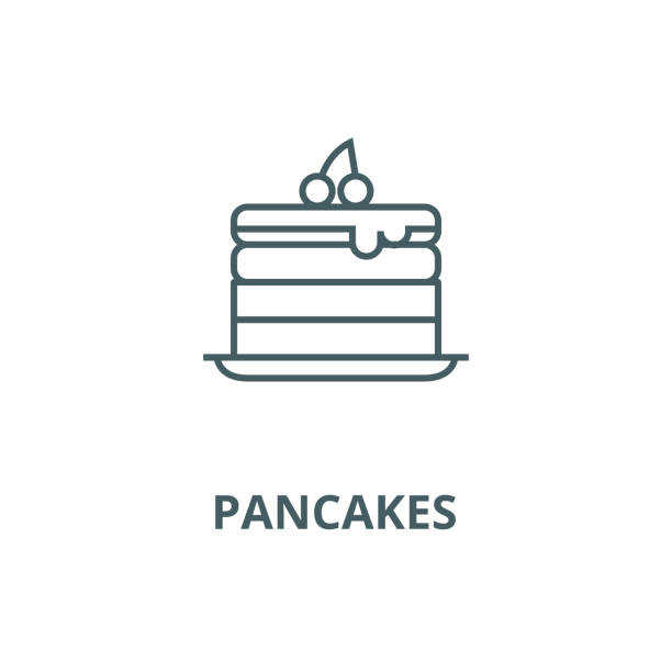 ilustrações, clipart, desenhos animados e ícones de ícone da linha do vetor das panquecas, conceito linear, sinal do esboço, símbolo - waffle breakfast syrup plate