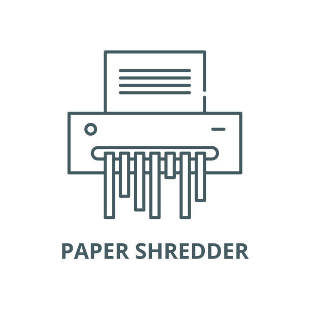ilustrações de stock, clip art, desenhos animados e ícones de paper shredder vector line icon, linear concept, outline sign, symbol - file security confidential document