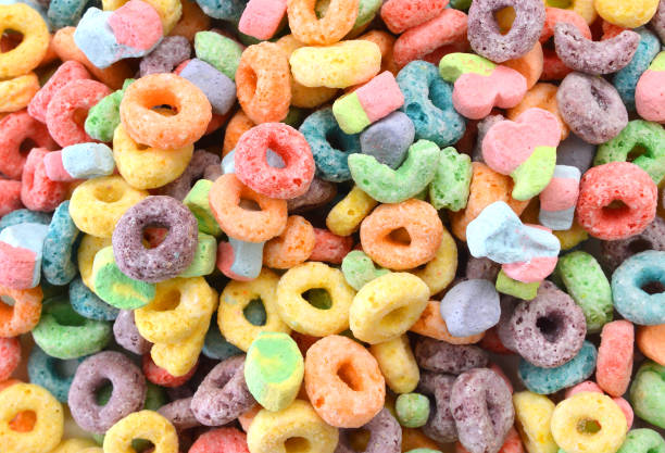 istock Delicious and nutritious fruit cereal loops flavorful on background, healthy and funny addition to kids breakfast 1149865125