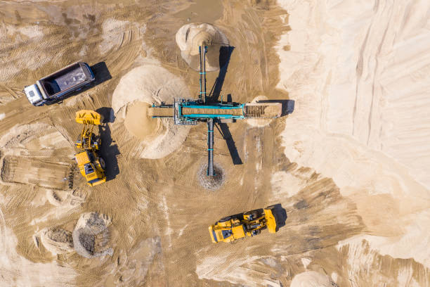 istock Aerial view of crushed stone quarry machine 1149865588