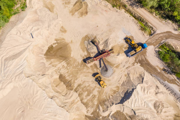 istock Aerial view over monohydrallite mine field. Sand mine. View from above 1149866412