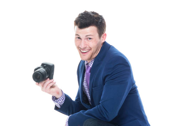Handsome businessman in blue jacket and wearing jeans