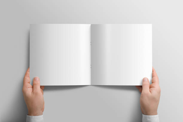 istock Blank square photorealistic brochure catalogue mockup on light grey background. 1149870979