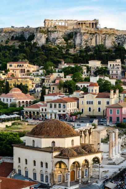 View of Monastiraki square and Acropolis. Athens, Greece View of Monastiraki square and Acropolis. Athens, Greece plaka athens stock pictures, royalty-free photos & images