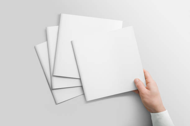 istock Blank square photorealistic brochure catalogue mockup on light grey background. 1149872406
