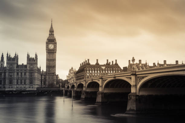 istock Big Ben and Westminster bridge. Black and white 1149873763