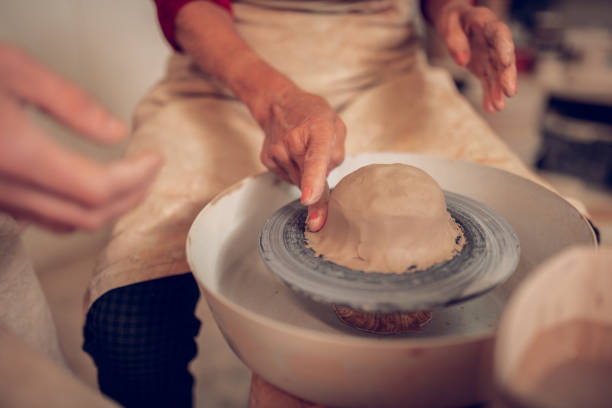 istock Close up of ceramics jigger with clay piece on it 1149879040