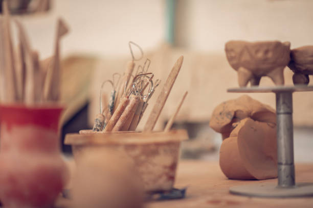 istock Close up of different carving instruments for clay 1149879214