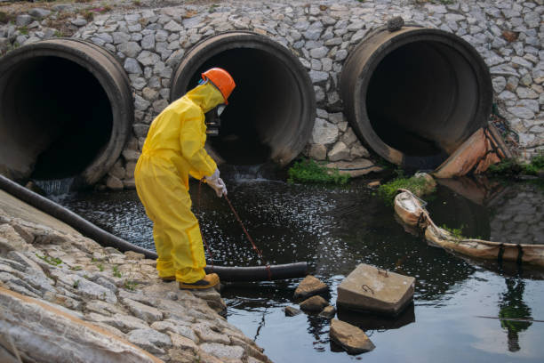 effluent system. Environmental factory workers are checking oil stains from the factory effluent system. Pollution industry . dead animal photos stock pictures, royalty-free photos & images