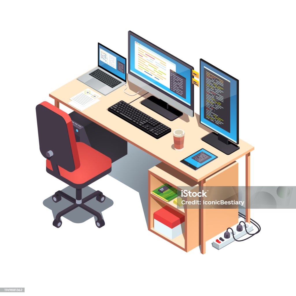 Web Developer Programmer Working Desk With Opened Project Code On ...