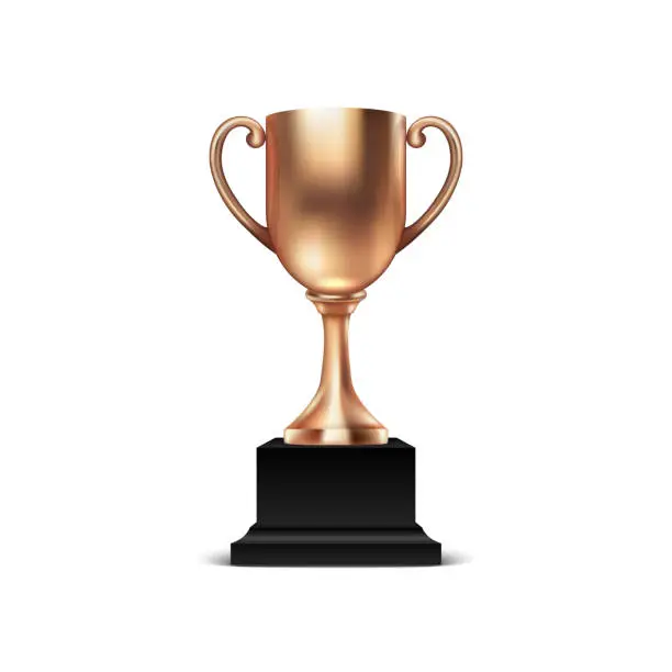 Vector illustration of Realistic Vector 3d Blank Bronze Champion Cup Icon Closeup Isolated on White Background. Design Template of Championship Trophy. Sport Tournament Award, Bronze Winner Cup and Victory Concept