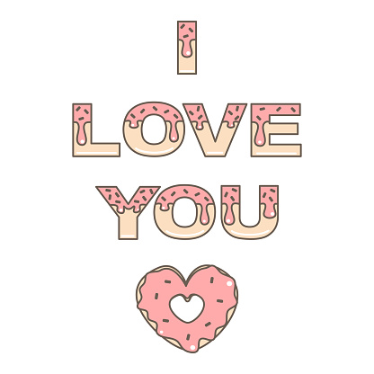I love you vector card with donut glazed lettters