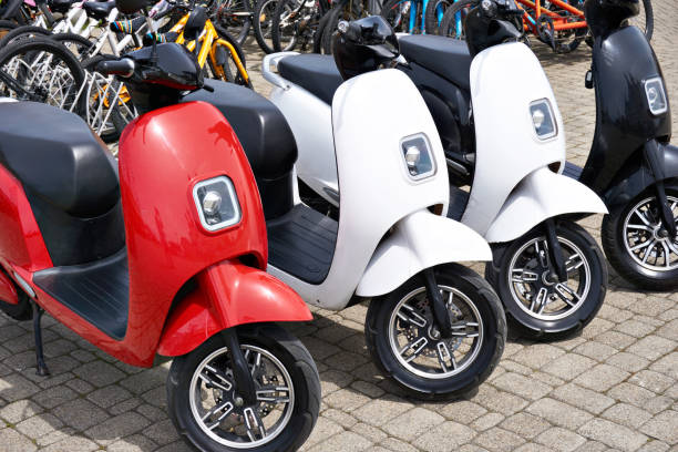 istock Electric scooters for rent in parking 1149885145