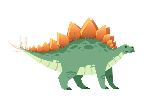 illustrazioni stock, clip art, cartoni animati e icone di tendenza di stegosaurus verde dinosauro carino, design dei cartoni animati. illustrazione vettoriale piatta isolata su sfondo bianco. animale del mondo giurassico. dinosauro erbivoro gigante - stegosauro