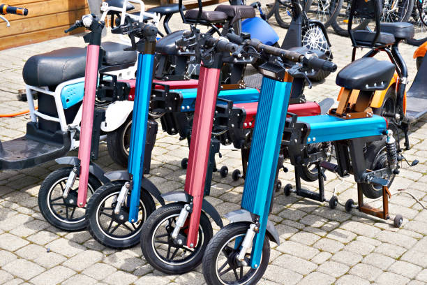 istock Electric scooters for rent in parking 1149885364