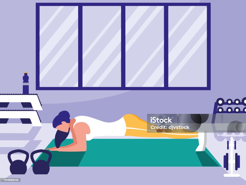 young athletic woman doing chest push ups in gym young athletic woman doing chest push ups in gym vector illustration design Active Lifestyle stock vector