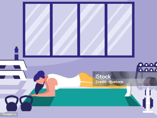 Young Athletic Woman Doing Chest Push Ups In Gym Stock Illustration - Download Image Now - Active Lifestyle, Adult, Athlete