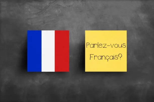 Photo of Sticky note on blackboard, Parlez-vous Francais? Do You Speak French?